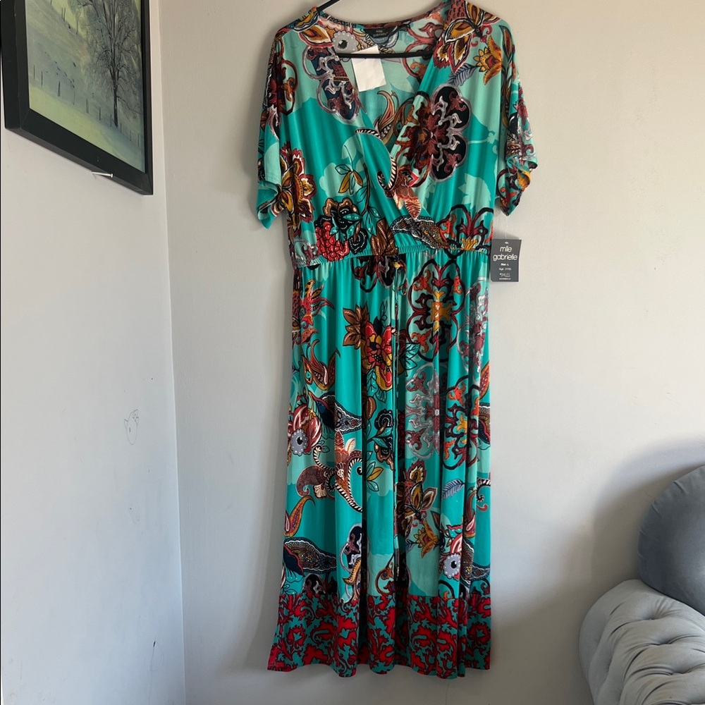 Mlle Gabrielle Teal and Red Floral Maxi Dress. CAJA. # 1